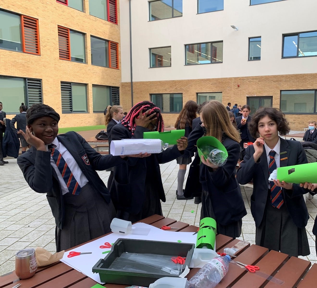 LAB students experiment with amplifying sound outdoors as part of their learning for British Science Week.