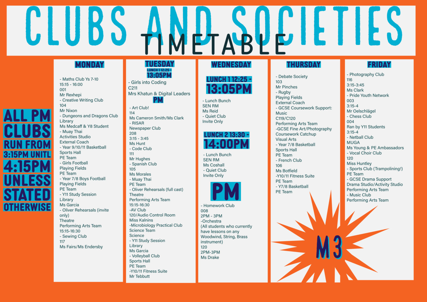 Details of the Extra-Curricular Clubs and Societies for Module 3 in 2022-23.